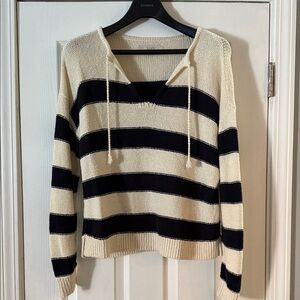 LOFT V-Neck Sweater with Blue and Cream Stripes